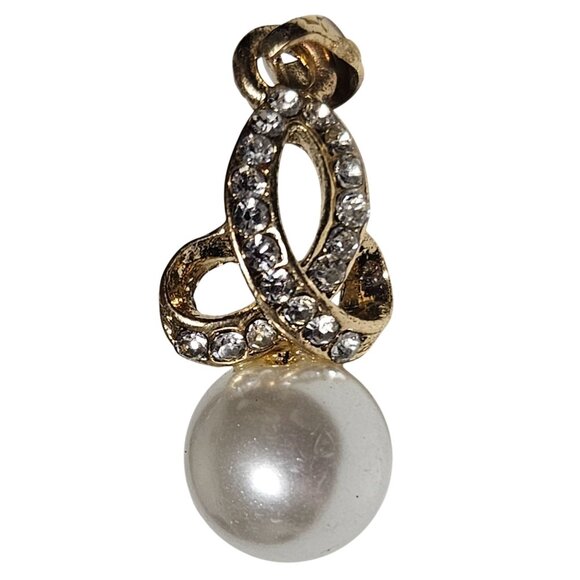 Elegant Gold Tone Crystal Infinity Pendant Faux Pearl Accent Classic Jewelry - Picture 1 of 4